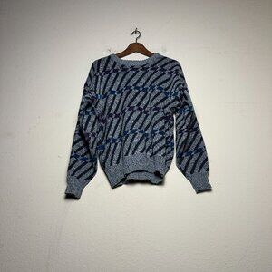 VTG Michael Gerald Grandpa Sweater Men M Aryclic Abstract Pattern Blue 90s Fall